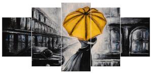 Ručně malovaný obraz Žlutý polibek v dešti - 5 dílný Rozměry: 150 x 105 cm