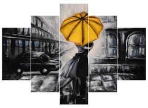 Ručně malovaný obraz Žlutý polibek v dešti - 5 dílný Rozměry: 150 x 70 cm