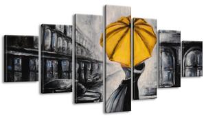 Ručně malovaný obraz Žlutý polibek v dešti - 7 dílný Rozměry: 210 x 100 cm
