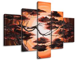 Ručně malovaný obraz Strom při západu slunce - 5 dílný Rozměry: 150 x 105 cm