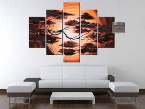 Ručně malovaný obraz Strom při západu slunce - 5 dílný Rozměry: 150 x 105 cm