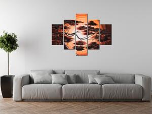 Ručně malovaný obraz Strom při západu slunce - 5 dílný Rozměry: 150 x 70 cm