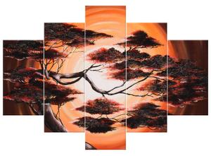Ručně malovaný obraz Strom při západu slunce - 5 dílný Rozměry: 100 x 70 cm