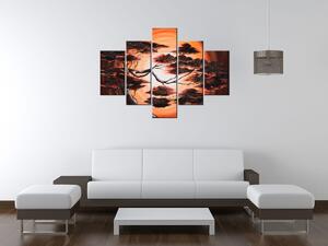 Ručně malovaný obraz Strom při západu slunce - 5 dílný Rozměry: 150 x 70 cm