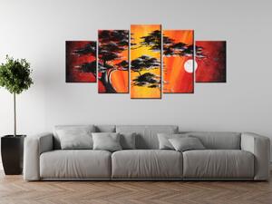 Ručně malovaný obraz Masivní strom při západu slunce - 5 dílný Rozměry: 150 x 70 cm