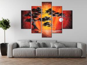 Ručně malovaný obraz Masivní strom při západu slunce - 5 dílný Rozměry: 150 x 105 cm