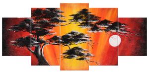 Ručně malovaný obraz Masivní strom při západu slunce - 5 dílný Rozměry: 150 x 70 cm
