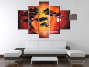 Ručně malovaný obraz Masivní strom při západu slunce - 5 dílný Rozměry: 150 x 105 cm