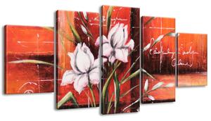 Ručně malovaný obraz Rozkvetlý tulipán - 5 dílný Rozměry: 150 x 70 cm