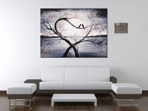 Ručně malovaný obraz Ptačí láska na větvi Rozměry: 100 x 70 cm