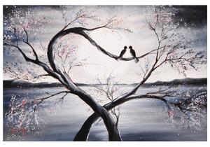 Ručně malovaný obraz Ptačí láska na větvi Rozměry: 120 x 80 cm