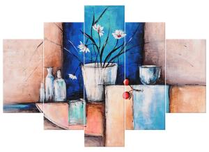 Ručně malovaný obraz Kopretiny v květináči - 5 dílný Rozměry: 150 x 105 cm