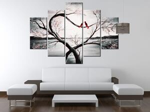 Ručně malovaný obraz Ptačí láska - 5 dílný Rozměry: 150 x 105 cm
