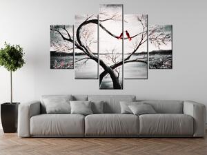 Ručně malovaný obraz Ptačí láska - 5 dílný Rozměry: 150 x 70 cm