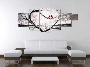 Ručně malovaný obraz Ptačí láska - 5 dílný Rozměry: 150 x 70 cm