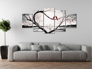 Ručně malovaný obraz Ptačí láska - 5 dílný Rozměry: 150 x 105 cm