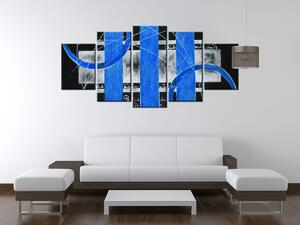 Ručně malovaný obraz Modré linie - 5 dílný Rozměry: 150 x 70 cm