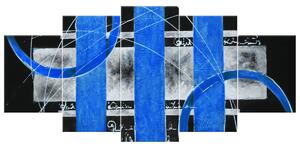 Ručně malovaný obraz Modré linie - 5 dílný Rozměry: 150 x 70 cm