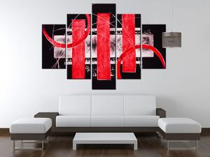 Ručně malovaný obraz Červené linie - 5 dílný Rozměry: 150 x 105 cm