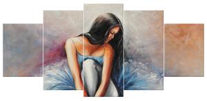 Ručně malovaný obraz Tmavovlasá baletka - 5 dílný Rozměry: 150 x 70 cm