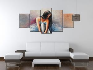 Ručně malovaný obraz Tmavovlasá baletka - 5 dílný Rozměry: 150 x 70 cm