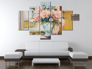 Ručně malovaný obraz Barevné květiny ve váze - 5 dílný Rozměry: 150 x 70 cm