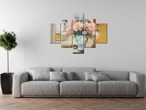 Ručně malovaný obraz Barevné květiny ve váze - 5 dílný Rozměry: 150 x 105 cm