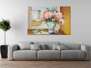 Ručně malovaný obraz Barevné květiny ve váze Rozměry: 115 x 85 cm