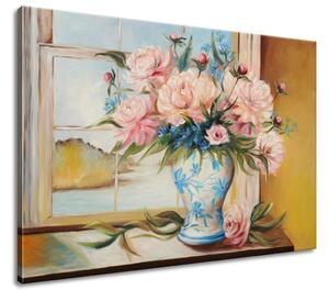Ručně malovaný obraz Barevné květiny ve váze Velikost: 100 x 70 cm