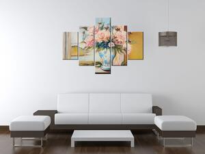 Ručně malovaný obraz Barevné květiny ve váze - 5 dílný Rozměry: 150 x 105 cm