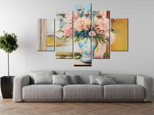 Ručně malovaný obraz Barevné květiny ve váze - 5 dílný Rozměry: 100 x 70 cm