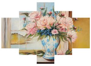 Ručně malovaný obraz Barevné květiny ve váze - 5 dílný Rozměry: 150 x 70 cm