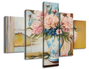 Ručně malovaný obraz Barevné květiny ve váze - 5 dílný Rozměry: 100 x 70 cm