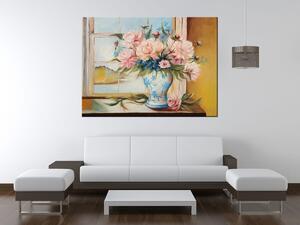 Ručně malovaný obraz Barevné květiny ve váze Rozměry: 70 x 100 cm