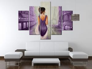 Ručně malovaný obraz Procházka v Paříži - 5 dílný Rozměry: 150 x 70 cm