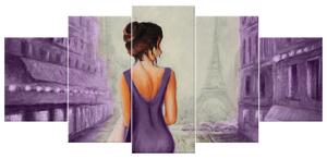 Ručně malovaný obraz Procházka v Paříži - 5 dílný Rozměry: 150 x 105 cm