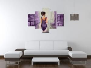 Ručně malovaný obraz Procházka v Paříži - 5 dílný Rozměry: 150 x 105 cm