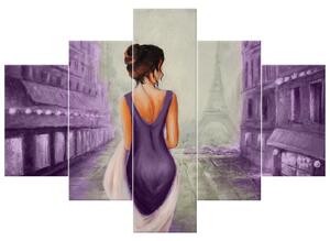 Ručně malovaný obraz Procházka v Paříži - 5 dílný Rozměry: 100 x 70 cm