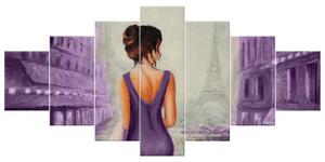 Ručně malovaný obraz Procházka v Paříži - 7 dílný Rozměry: 210 x 100 cm