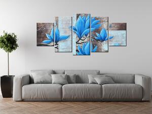 Ručně malovaný obraz Nádherná modrá magnolie - 5 dílný Rozměry: 100 x 70 cm