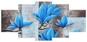 Ručně malovaný obraz Nádherná modrá magnolie - 5 dílný Rozměry: 150 x 70 cm