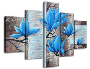 Ručně malovaný obraz Nádherná modrá magnolie - 5 dílný Rozměry: 100 x 70 cm