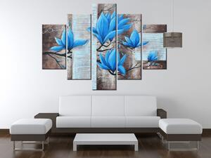 Ručně malovaný obraz Nádherná modrá magnolie - 5 dílný Rozměry: 150 x 70 cm