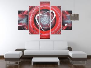 Ručně malovaný obraz Postavy v červeném kruhu - 5 dílný Rozměry: 150 x 70 cm