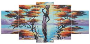 Ručně malovaný obraz Africká žena s košíkem - 5 dílný Rozměry: 150 x 105 cm