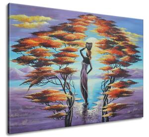 Ručně malovaný obraz Africká žena s košíkem Velikost: 115 x 85 cm