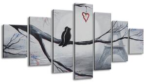 Ručně malovaný obraz Ptačí romantika v Paříži - 7 dílný Rozměry: 210 x 100 cm