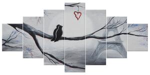 Ručně malovaný obraz Ptačí romantika v Paříži - 7 dílný Rozměry: 210 x 100 cm