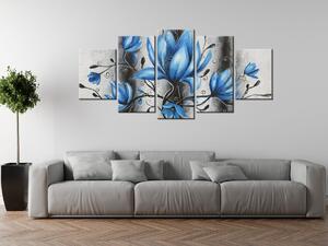Ručně malovaný obraz Kytice modrých magnólií - 5 dílný Rozměry: 150 x 70 cm