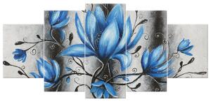 Ručně malovaný obraz Kytice modrých magnólií - 5 dílný Rozměry: 150 x 105 cm